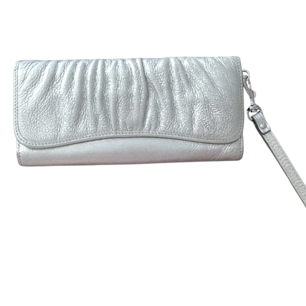 Borsalini Gold Metallic Leather Envelope Clutch Wallet/Purse/Wristlet